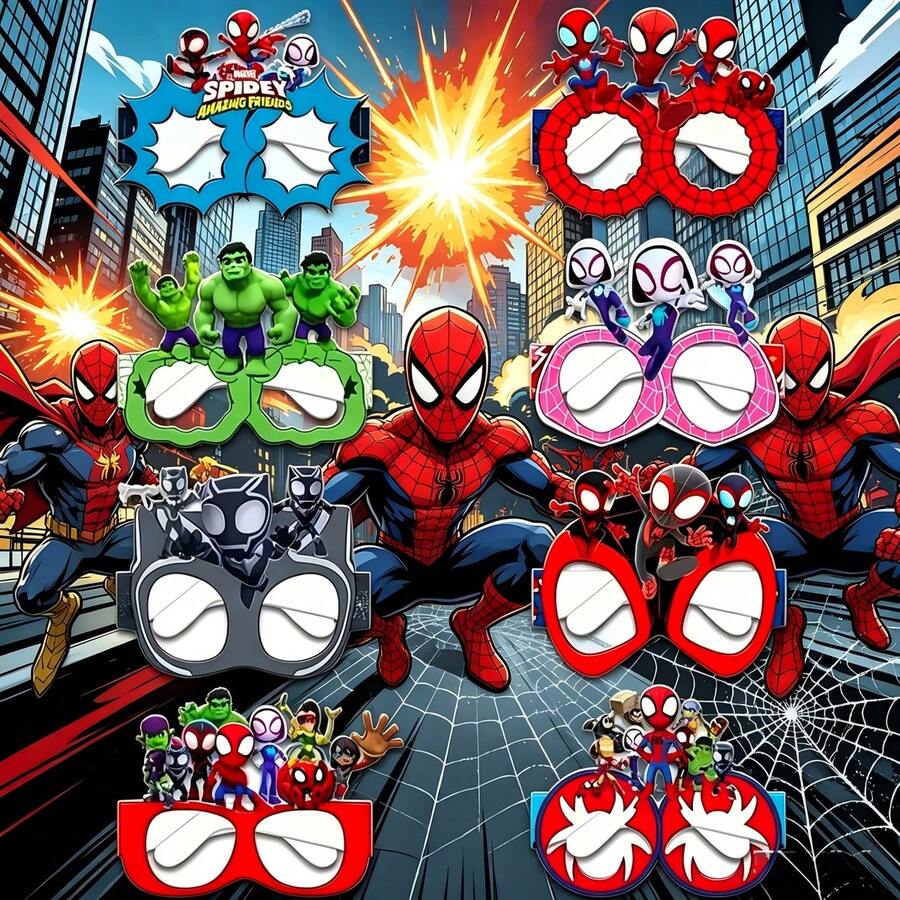 Marvel 一套/8个蜘蛛侠和他的神奇朋友们纸杯，超级英雄主题派对杯，带有蜘蛛侠和漫威拍照道具，是漫威粉丝和派对用品的理想之选 - 彩色 - 查看 1
