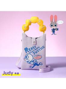 Disney Cute Knitted Crossbody Tote Bag, Mini Shoulder Bag With Detachable Letter Handle, Adjustable Strap, Featuring Cartoon Characters Like Stitch, Judy, Nick, Elsa, Lightweight & Fashionable For Daily Use, Shopping, School, Great Gift For Disney Fans, Durable Material - A - View 2