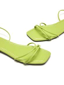 Trivaya Women's Tie-Up Square Toe Woven Casual Flat Sandals,Beach Shoes,Summer Outfits - Green - View 6