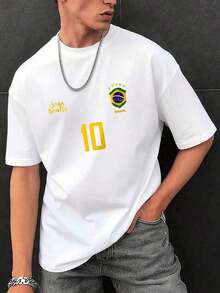 Summer TopsMen's Graphic T-Shirt, Retro Brazil Football Jersey - Legendary Number 10, Casual Football Fan Fit, Football Shirt, 100% Polyester Breathable Knit Fabric, Regular Fit Round Neck DesignLoose And Comfortablesummer Clothes - trắng - Xem 6