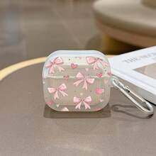 Cute Pink Bow Heart-Shaped Transparent Protective Case With Keychain, Soft Clear Protective Cover For AirPods 1 2 3 4 Pro 2 - Multicolor - View 4
