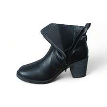 Bota Feminina Comfortflex Salto Bloco Conforto Cano Curto  Negócios    Zíper lateral - Preto - Visão 6