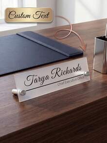 Personalized Custom Acrylic Desk Name Plate (20cm*6cm) – Personalized Elegant Matte-End Font Name Plate, Functional For Office Desk, Conference Table, Home Workspace; Perfect Gift For Birthday, Teacher's Day, Business, Teachers, Executives, Families; Define Your Space With Modern Professionalism - Multicolor - View 1