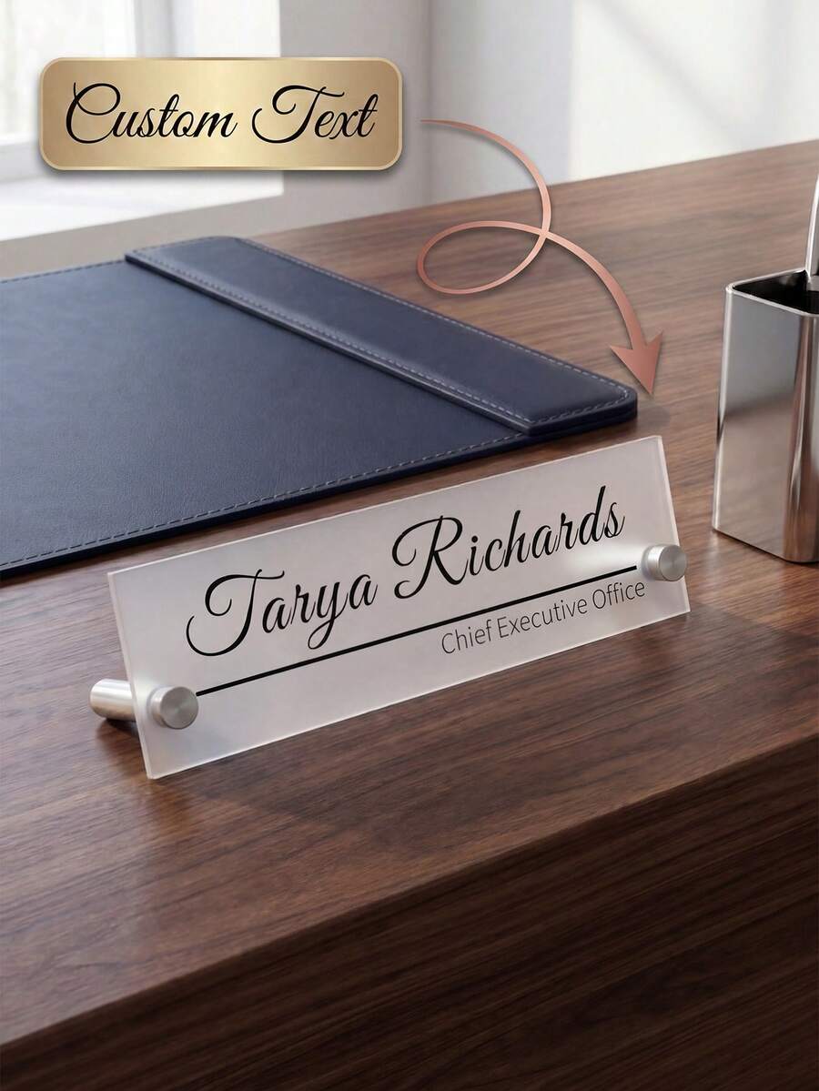 Personalized Custom Acrylic Desk Name Plate (20cm*6cm) – Personalized Elegant Matte-End Font Name Plate, Functional For Office Desk, Conference Table, Home Workspace; Perfect Gift For Birthday, Teacher's Day, Business, Teachers, Executives, Families; Define Your Space With Modern Professionalism - Multicolor - View 1
