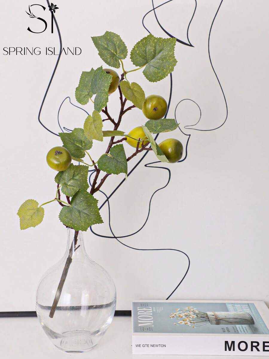 1/3pcs Artificial Ficus Branches With 5 Fruits, 38cm/14.9 Inches, Made Of PE Material. Available In Green Or Purple Fruit Styles. Artificial Plants, Artificial Flowers, Seasonal Decor, Wedding Decor, Tabletop Decor, Centerpiece, Fake Plants, Room Decor, Desk Decor, Garden Decor, Indoor Decor, Party Gifts, Dorm/Office Decor, Easter, Home Decor.