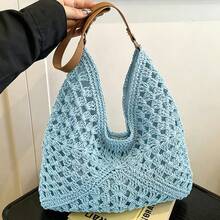 Dedoo Handmade Woven Grandma Plaid Large Capacity Tote Bag For Women - Blue - View 9