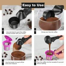 1/2 buah Sendok Takar Kopi & Corong untuk Kapsul Kopi Isi Ulang, Sendok Takar Kopi Kapasitas 2 Sendok Makan, Sendok Takar dengan Corong untuk Kopi Bubuk, Bubuk Protein, Teh - Hitam - View 6