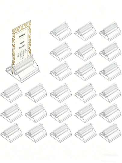 20 chiếc giá đỡ thẻ bàn nhỏ bằng acrylic trong suốt, giá đỡ thẻ bàn mini cho đám cưới, giá đỡ thẻ trò chơi bằng nhựa, giá đỡ bảng trống để đánh dấu thẻ quà tặng, giá đỡ thẻ nhựa để đựng thẻ giá, thực đơn, nhãn dán, đồ dùng tiệc tùng để trưng bày thẻ trong suốt, ảnh, ghi chú, hình ảnh, thích hợp để trưng bày thiệp cưới, ảnh, ghi chú, hình ảnh.