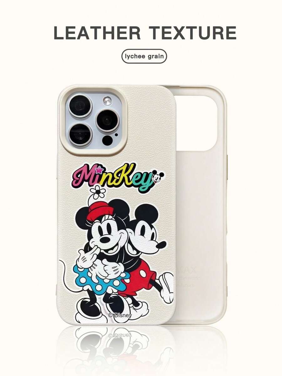 1pc New High Air Cushion Anti-Fall Protective Case, Officially Licensed Disney Mickey & Minnie Cartoon Style Pattern, Unique Design, Thick Protection, Compatible With Apple IPhone 17 ProMax/Air, 16, 11/12/13/14 Plus, XR, 15 ProMax - Beige - View 1