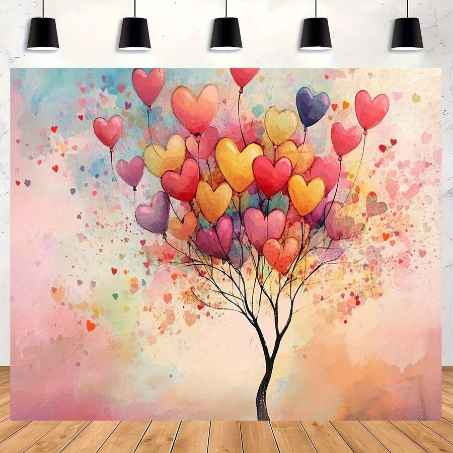 1pc Colorful Heart-Shaped Tree Banner Background Decor, Suitable For Living Room, Bedroom, Office, Home, And Birthday Party - 1 - View 1