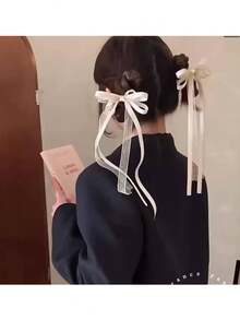 1对（2个）甜美蕾丝双蝴蝶结发夹，公主风发饰 - 蕾丝蝴蝶结发夹，芭蕾舞刘海夹 - 酒紅色 - 查看 7