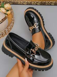 Retro British Style Bow Knot Slip-On Loafers Women, Platform Chunky High Heel Shoes For Spring/Autumn - màu đen - Xem 7