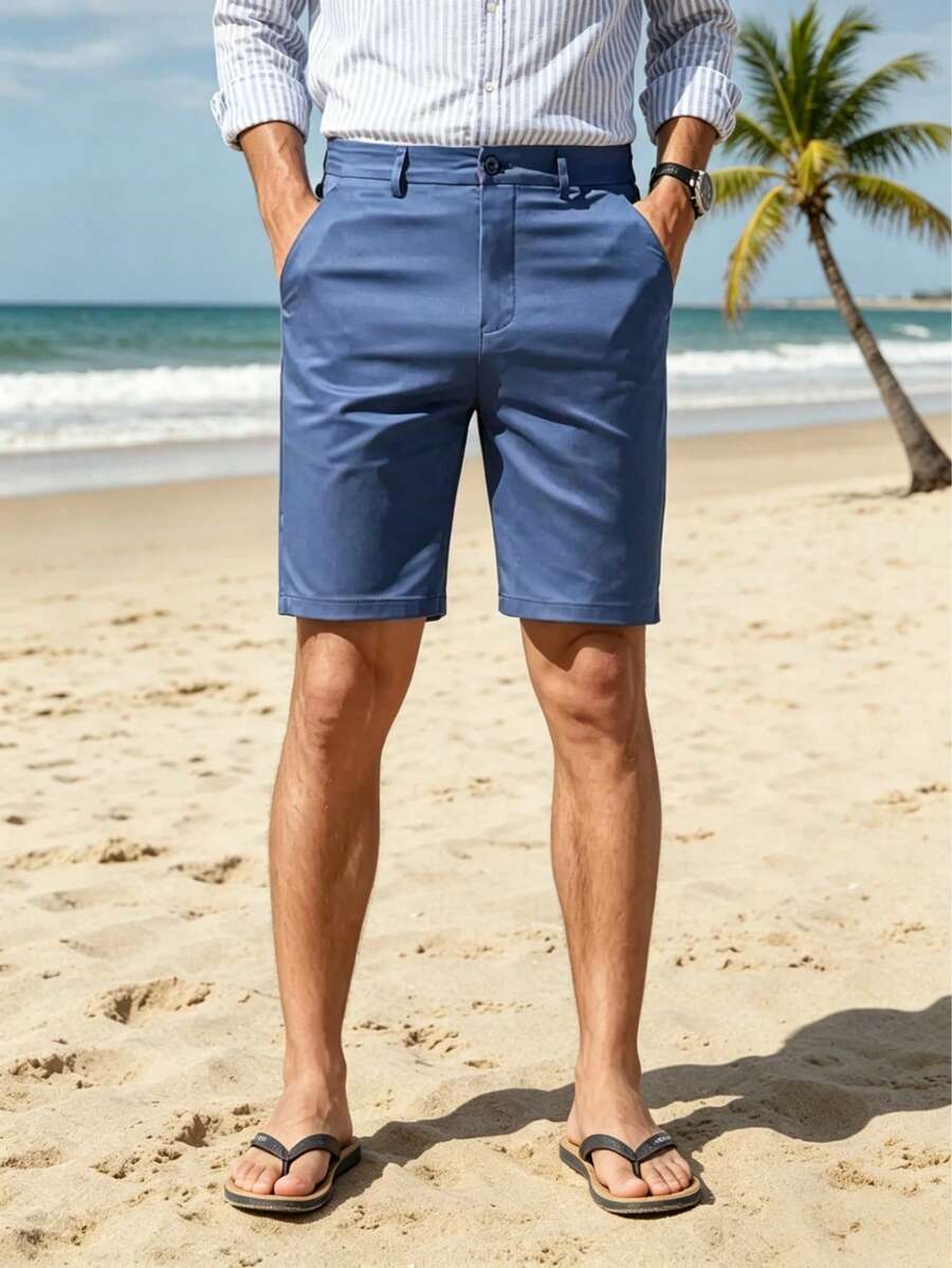 Quần short nam thời trang chơi golf, quần short ngoài trời thoáng khí, bền bỉ, đa năng, dài đến đầu gối, màu trơn.