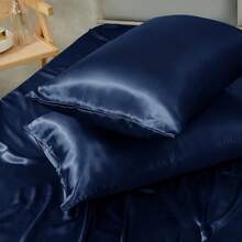 Light Blue Satin Pillowcase Standard Set Of 2 With Envelope Closure,Light Blue Silk Pillowcase For Hair And Skin (20x26) - 海軍藍 - 查看 3
