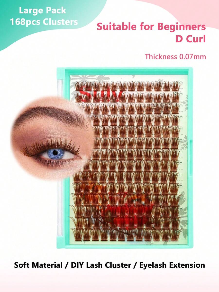 Mi giả Sulv màu nâu nhạt, 168 sợi/hộp, độ cong D, 10-12-14-16mm, 14-16-18-20mm để lựa chọn. Tự nối mi tại nhà. - Xem 1