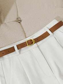 Conjunto de dos piezas para mujer, rosa palo, blazer y shorts con cinturón.Tejido texturizado transpirable y cómodo, ideal para primavera-verano, trabajo y looks elegantes casuales. - Blanco - Ver 5