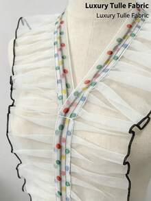 1 pieza Elegante y versátil cuello de volantes de gasa, diseño de corbata ajustable, cuello exagerado decorativo, volantes de gasa blanca transparente con lunares de colores, accesorio de cuello desmontable, atuendo de graduación, discoteca - Blanco - Ver 9