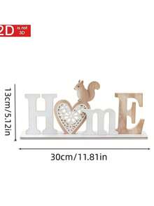 1个木质“HOME”字母装饰品，创意心形松鼠家居装饰，适用于办公室、客厅和卧室 - 1PC - 查看 5