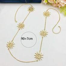1 chiếc dây chuyền dài hình hoa hướng dương xoắn ốc kiểu Bohemian cổ điển, phóng khoáng, thanh lịch bằng kim loại, đa năng, phù hợp để đeo hàng ngày cho nữ. - Vàng - Xem 5