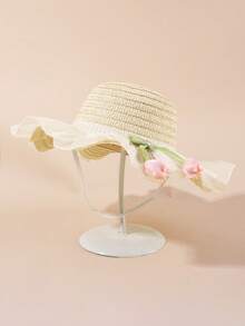 1 chiếc mũ đi biển rộng vành ren trang trí hoa tulip cho bé gái 3-6 tuổi, thoáng khí, thích hợp cho du lịch ngoài trời và sử dụng hàng ngày. - hoa tulip - Xem 8