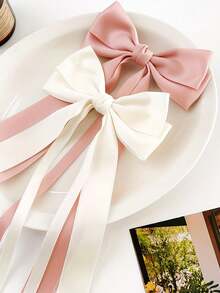 3Pcs Girl's Ribbon Bow Hairpin, Pink, Beige, Black Bow Hair Clip, Fashionable And Elegant, Suitable For Spring/Summer, Adorable Hair Accessory, Best Gift, Suitable For Daily Wear And Party Occasions, Hair Bows, Hair Clips, Barrette - Multicolor - View 4