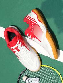 Men's Lace-Up Badminton Shoes, Lightweight Breathable Training Sneakers For Students - Red - View 4