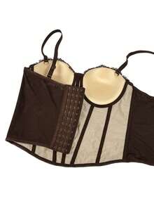 Top corset con adorno de encaje floral para mujer, elegante y casual para el verano - Marrón - Ver 8
