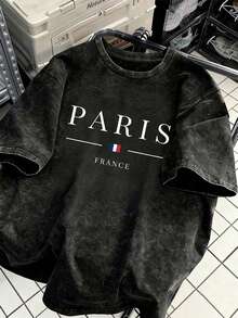 Áo thun in hình Paris cổ điển, áo tay ngắn in hình thành phố Paris, áo kiểu Pháp cổ điển, phong cách đường phố. - màu đen - Xem 2