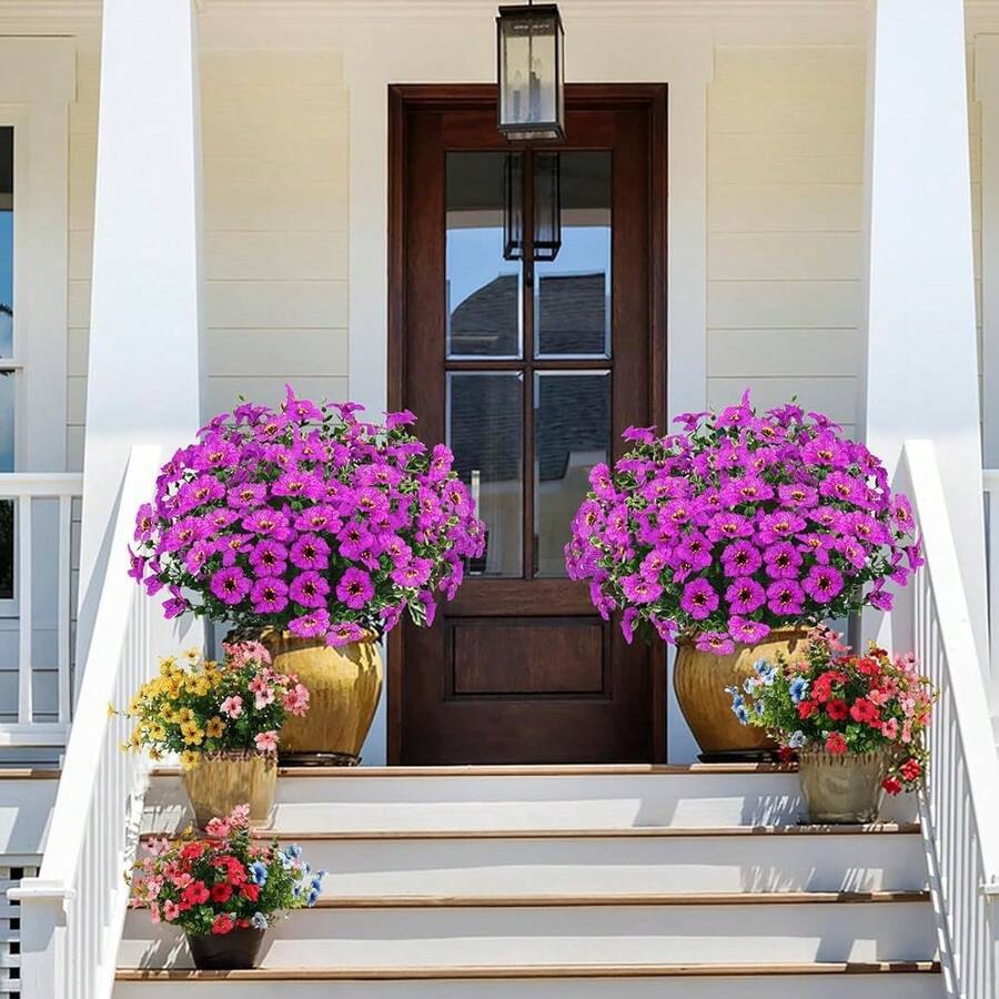 1 ramo de 33.5 pulgadas/85 cm de flores artificiales de violeta de seda colgantes - Violeta real simulada realista, orquídea púrpura falsa, adecuada para bodas, hogar, jardín, decoración interior/exterior (pétalos, plantas colgantes en maceta), decoración de fiestas, habitación, hogar, pared, baño, dormitorio, decoración de habitación, accesorios de mesa - Morado - Ver 1
