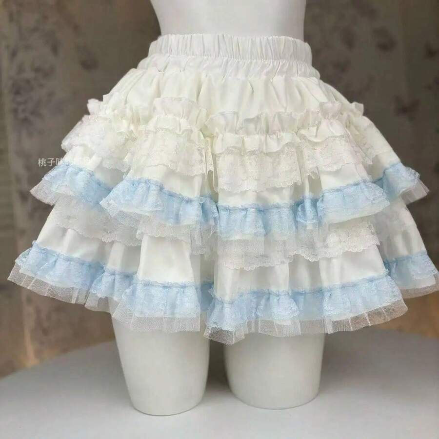 Lolita Style Cute Cake Skirt Women Japanese Sweet Y2K Lace Ruffles High Waist Mini Skirt Harajuku Princess Party Skirts - 879 - 查看 1