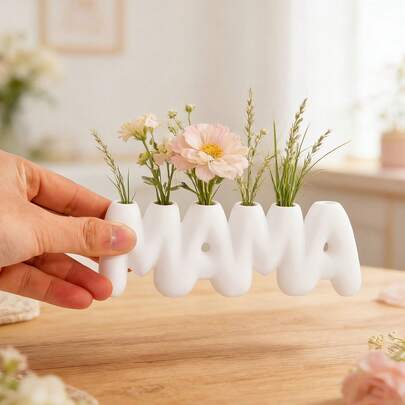 1 chiếc bình hoa chữ "MAMA" in 3D, đồ trang trí cắm hoa 6 lỗ sáng tạo dành cho Ngày của Mẹ, món quà ý nghĩa dành tặng mẹ, đồ trang trí Dp