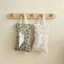 1pc Floral Pattern Cartoon Cute Tissue Paper Holder, Portable Wet Wipes Bag For Car, Stroller, Bathroom, Bedside - Multicolor - View 2
