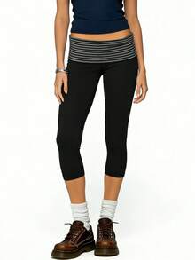 Striped Pants For Women Mid Rise Wide Leg Elastic Waist Casual Trousers For Spring - Grey - View 2