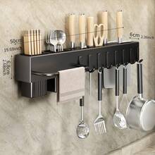 Estante de almacenamiento multifuncional montado en la pared para cocina, con soportes y ganchos, jaula para palillos, soporte para cuchillos de cocina integrado - Gris 40 cm - Ver 12