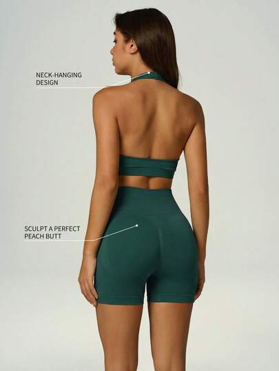 UONNOU Bộ đồ thể thao nữ 2 món, áo croptop hai dây hở lưng gợi cảm, quần short cạp cao ôm sát, thích hợp cho yoga, chạy bộ, tập thể dục và mặc thường ngày.