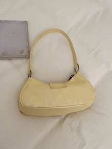 1个女士复古朋克铆钉装饰可调节肩带大容量柔软仿油皮渐变色单肩腋下包，适合工作、通勤、约会、派对等场合。 - 黃色 - 查看 9