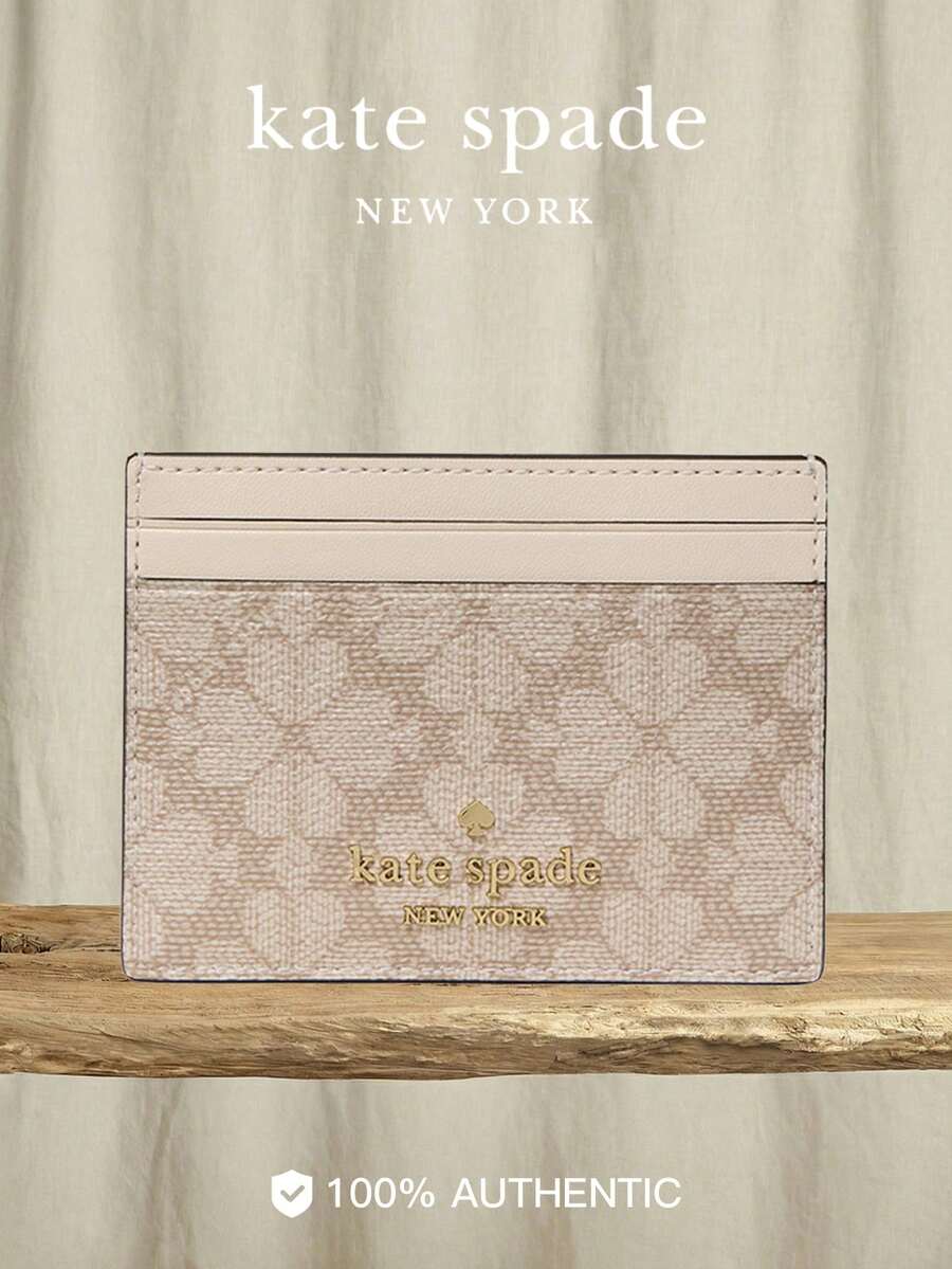 Kate Spade Ví KS Signature Series, ví đựng thẻ, hộp đựng thẻ, ví siêu mỏng bỏ túi trước, bao đựng thẻ siêu mỏng chống RFID. - Màu be - Xem 1