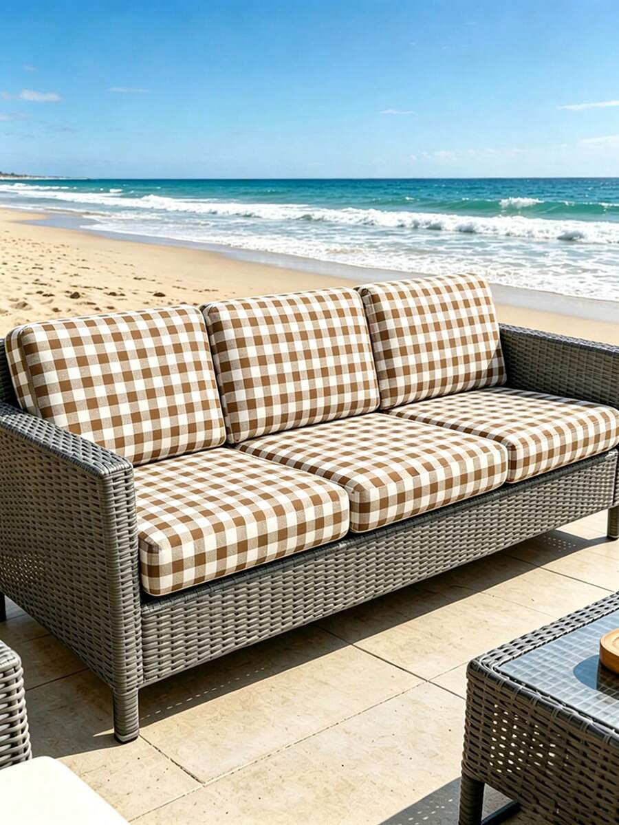 1 chiếc vỏ đệm sofa ngoài trời mùa hè in họa tiết, họa tiết kẻ caro nâu tươi mát, kiểu dáng tối giản, co giãn cao, chống bụi, có thể tháo rời và giặt được, phù hợp cho phòng khách và phòng ngủ. - Nhiều màu - Xem 1