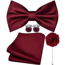 Bow Ties For Men, Men's Pre-Tie Bow Tie Satin Silk Adjustable Bow Tie Cufflinks Lapel Pin Sets For Wedding, Formal Business Meeting, Prom, Interview, Casual Party, Banquet - Multicolor - View 14