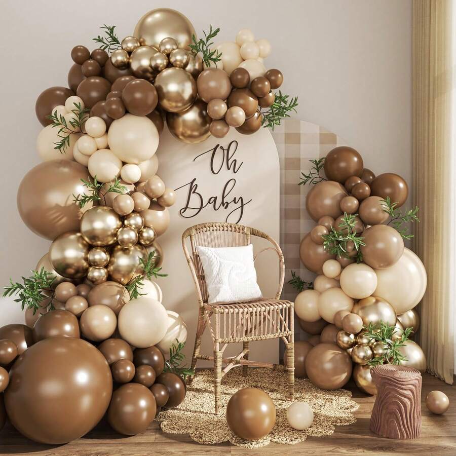 99pcs Brown Balloon Arch Decoration Kit, Neutral Brown, Gold And Beige Balloons, Suitable For Boy/Girl Birthday Party, Bear Theme Baby Shower Or Bridal Shower Decor - Brown - View 1
