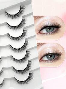 ENCHUW 7 Pairs Fake Eyelashes Fluffy Faux Mink Lashes Volume Eye Lashes Strips Natural Look False Eyelashes For Daily Wear - Black - View 3