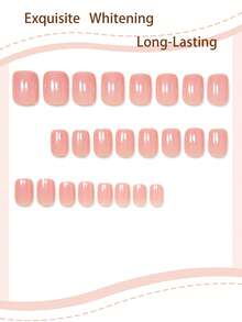 24pcs Short Square Elegant Pink Glossy Ombre Artificial Nails, Fashionable & Versatile For Dates, Parties, Spring/Summer, Autumn/Winter Daily Wear, Removable Press-On Nails Set With Jelly Gel And File Included, Random Jelly Gel Color - Baby Pink - View 2