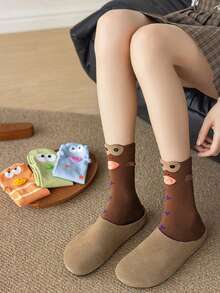 SpongeBob SquarePants 2/4 Pairs Random Color Funny Expression Pattern Casual Mid-Calf Socks, 3D Lip Striped Design Durable Breathable Campus Street Style Socks - Multicolor - View 6
