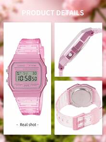 Casio F-91WS-4 Pink Transparent Jelly Digital Watch Clear Resin Girly Kawaii Alarm Chrono Unisex Water Resistant Cute Aesthetic Coquette Soft Girl Style Shopping Date Kpop Concert Gift for Girlfriend Sister Daughter - 粉色 - 查看 6