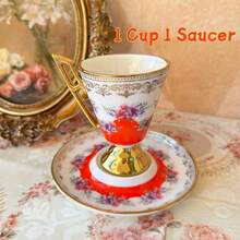 Bộ 6 tách và đĩa cà phê bằng gốm mạ vàng họa tiết hoa văn trang nhã, thích hợp cho bữa sáng của các cặp đôi, tách espresso kiểu Thổ Nhĩ Kỳ/Hy Lạp/Ả Rập, phù hợp cho bữa sáng, phụ nữ, nam giới, người lớn, các cặp đôi hoặc tiệc trà, trà chiều, tại nhà, ngoài vườn, quán cà phê, làm quà tặng bạn bè, quà tốt nghiệp, quà Eid Mubarak. - Nhiều màu - Xem 14