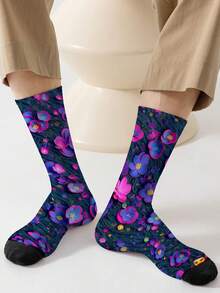1 Pair 360 Degree Men's Socks - Full Print Design Including Floral Patterns, Soft Comfortable High Elasticity, Fashion Casual Street Style, Suitable For Compression Socks, Valentine's Day Socks Or Maternity Loose Socks - Multicolor - View 7