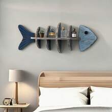 Mediterranean Style Decorative Shelving Unit, Wooden Fish Bone Shaped Shelf, Creative Wall Mounted Home Decor - Multicolor - View 5