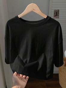 Off-The-Shoulder Cropped T-Shirt - Black - View 1