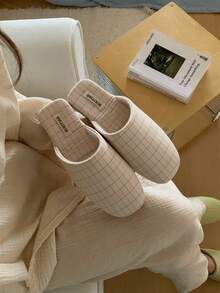 XIXITIAO Sweet Plaid Comfy Lightweight Flat Home Slippers Square Toe Fine Plaid Soft Sole Home Slides All-Season Floor Slippers - Beige - View 4