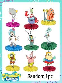 SpongeBob SquarePants 1/9pcs Random SquarePants Birthday Party Decorations, Tabletop Accessories, Unfold And Use, Lightweight And Convenient, Reusable And Foldable - one-size - View 7